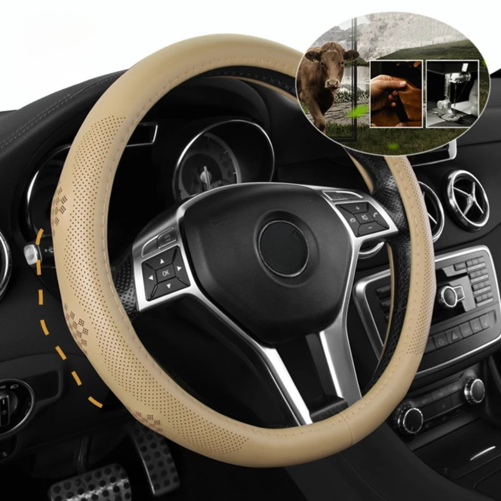 Breathable Leather Car Steering Wheel Cover – Universal 38CM, D/O Shape, Anti-Slip - Delicate Leather  