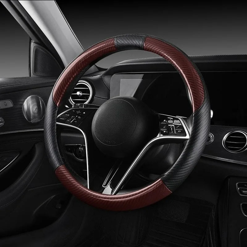 Carbon Fiber Leather Car Steering Wheel Cover – Universal Non-Slip O/D Type Steering Wheel Covers - Delicate Leather  