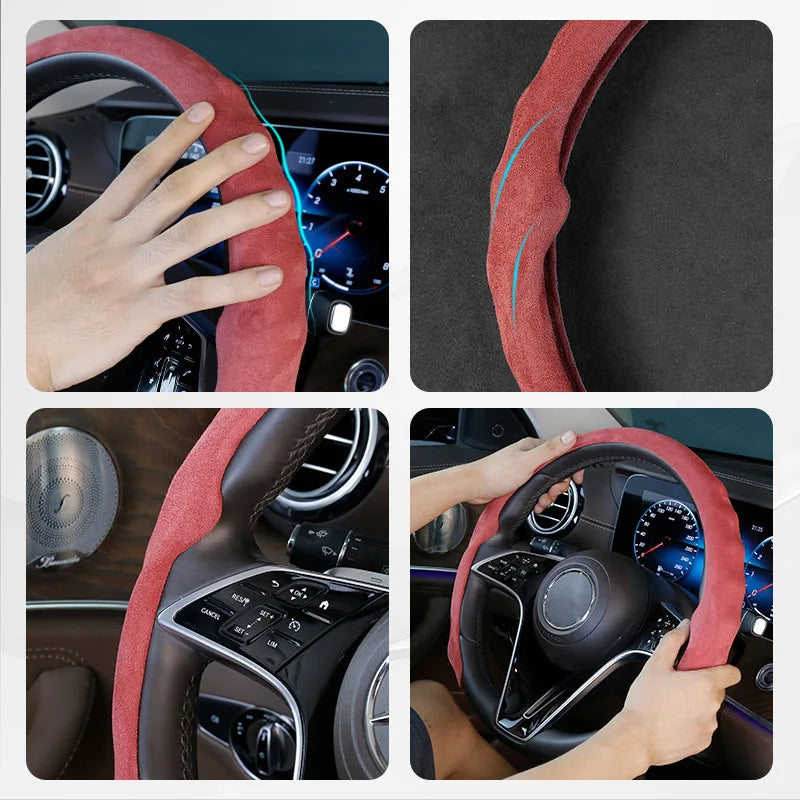 5D Suede Steering Wheel Cover – Ultra-Thin Breathable Non-Slip Grip, Universal Fit Interior Accessory - Delicate Leather  