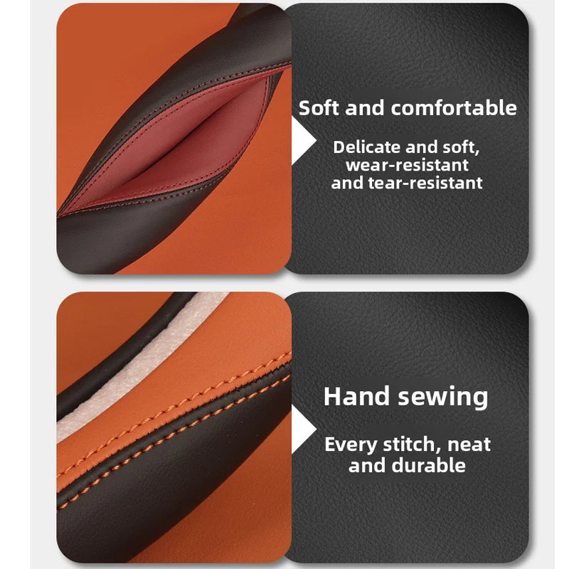 Nappa Leather Car Steering Wheel Cover – Breathable, Anti-Slip, Universal Fit (Round/D-Type) - Delicate Leather  