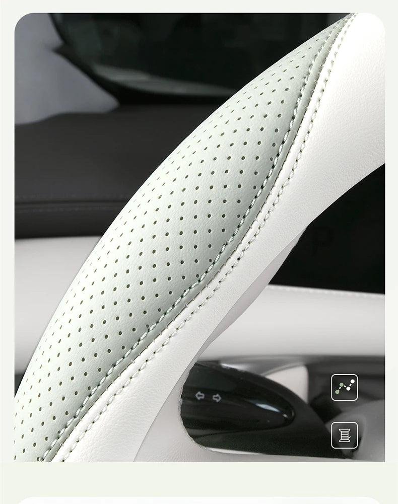 Anti-Slip Leather Steering Wheel Cover 38cm – Two-Tone Sport Style Universal Fit - Delicate Leather  