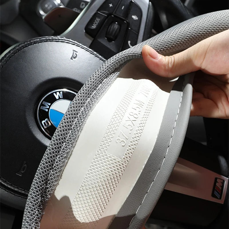 Breathable Mesh Ice Silk Steering Wheel Cover, Universal 15 Inch, Anti-Slip, Warm in Winter & Cool in Summer - Delicate Leather  