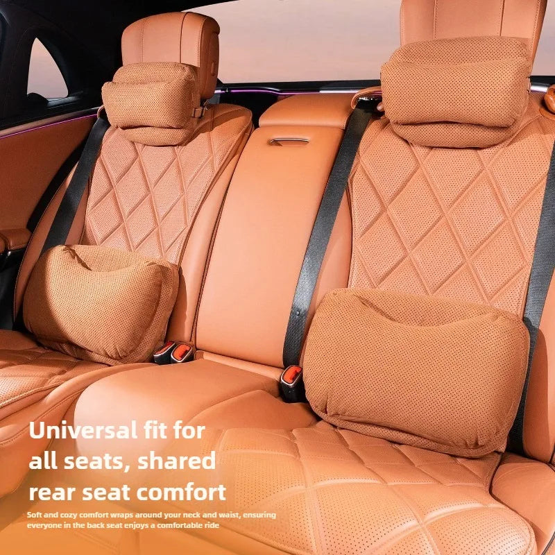 Suede Car Headrest Pillow & Lumbar Cushion – Luxury Nappa Leather Neck & Waist Pillow, Memory Foam Seat Accessories, Universal All Seasons - Delicate Leather  