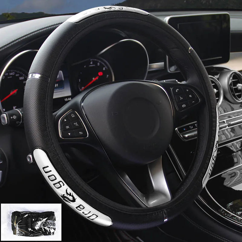 Dragon Pattern Steering Wheel Cover – Reflective Faux Leather Elastic Wrap, Universal Fit 37–38 cm - Delicate Leather  