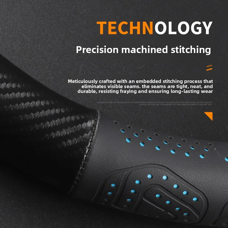 Carbon Fiber Leather Steering Wheel Cover – Universal Anti-Slip Car Steering Protector for Interior Comfort and Grip - Delicate Leather  