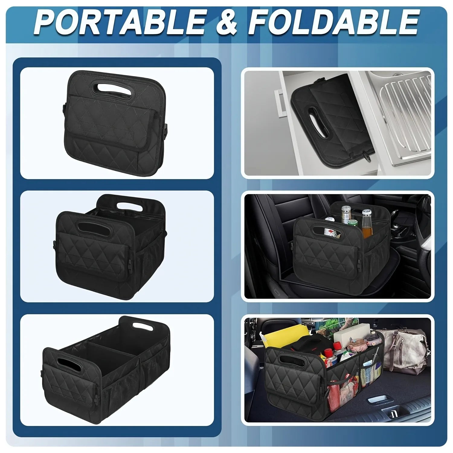 Universal Foldable Car Trunk Storage Box – PU Leather Multi-Functional Organizer for Vehicle Interior - Delicate Leather  