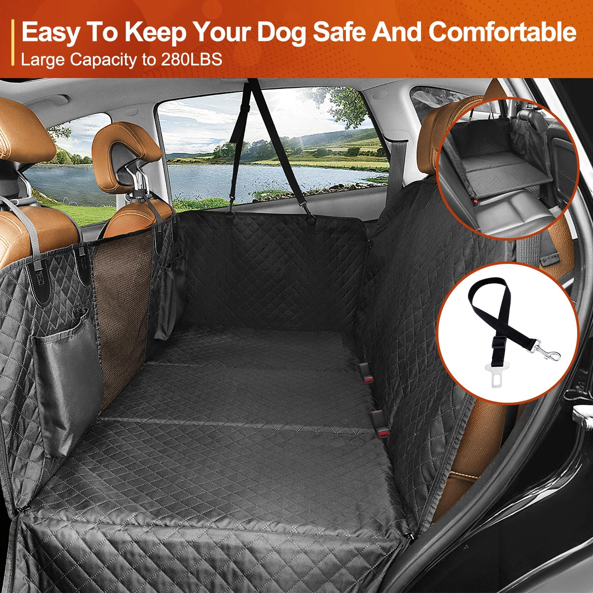 Waterproof Dog Car Seat Extender & Backseat Protector Hammock with Hard Bottom Pet Carrier Mat for Safety