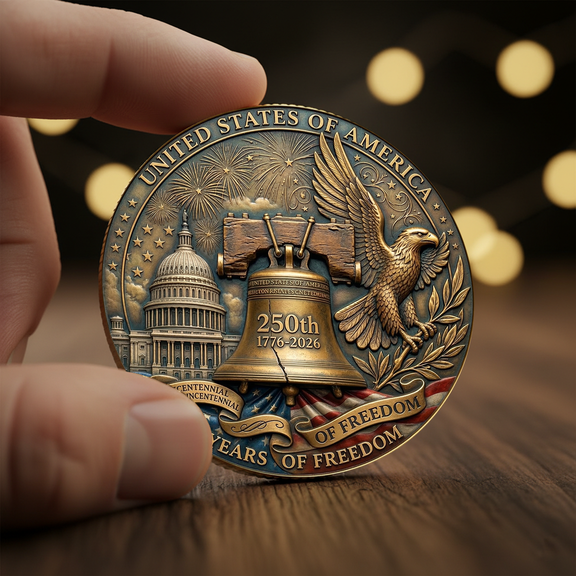 250th Anniversary of America 1776–2026 Commemorative Coin – Patriotic Souvenir Token 02 - Delicate Leather  