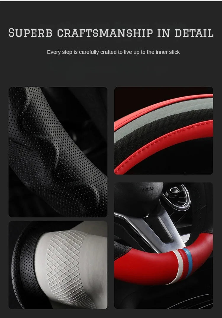 Carbon Fiber Leather Steering Wheel Cover 38 cm – Universal Non-Slip Car Steering Wheel Wrap, 3D Honeycomb Grip, Breathable & Durable - Delicate Leather  