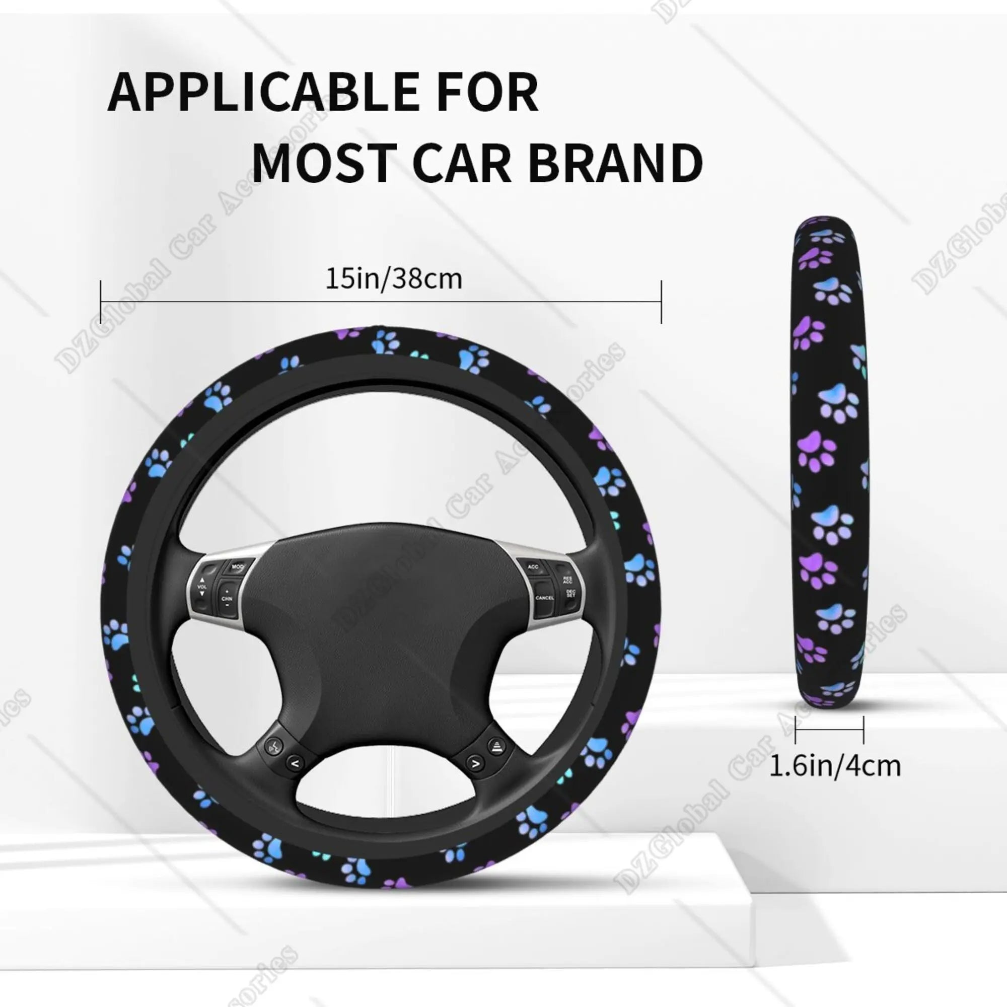Dog Paws Paw Steering Wheel Cover, Purple Galaxy Neoprene Anti-Slip Cute Car Steering Wheel, Car Accessories 22