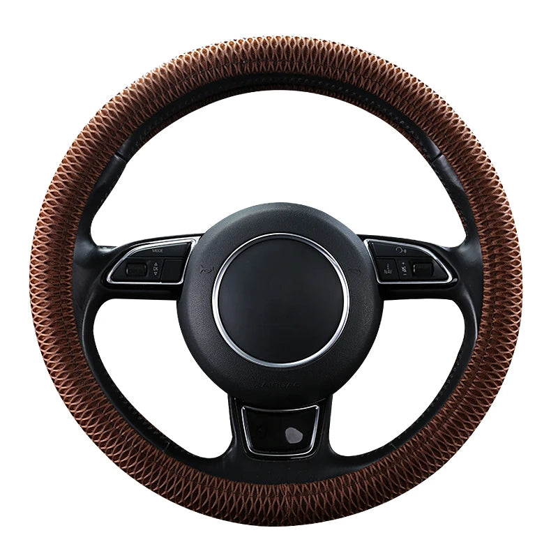 Ice Silk Steering Wheel Cover – Breathable Anti-Slip 38cm Universal Fit - Delicate Leather  