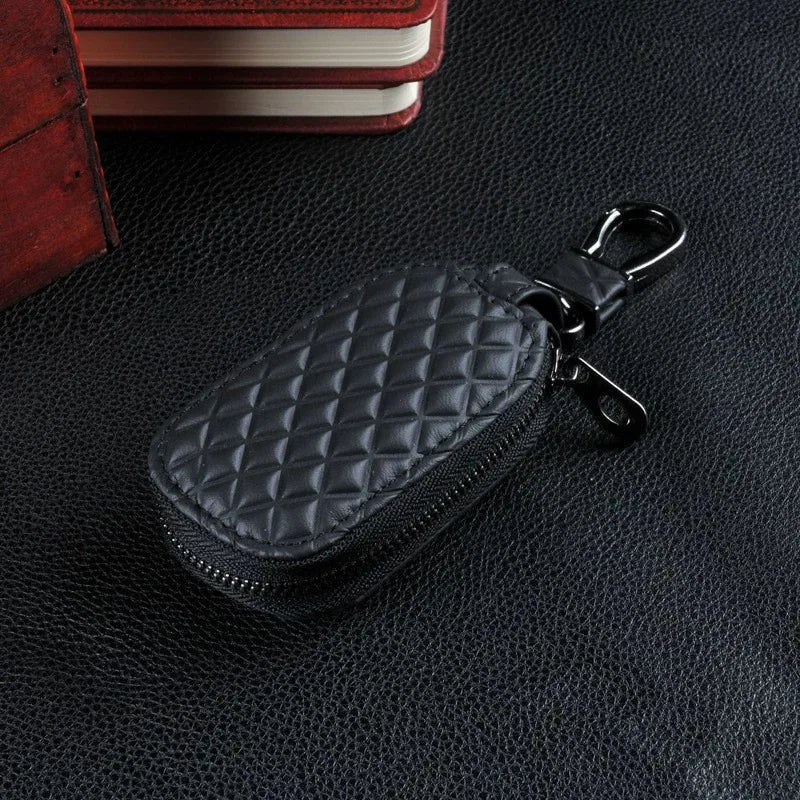PU Leather Car Key Case – Universal Remote Key Holder Organizer Pouch - Delicate Leather  