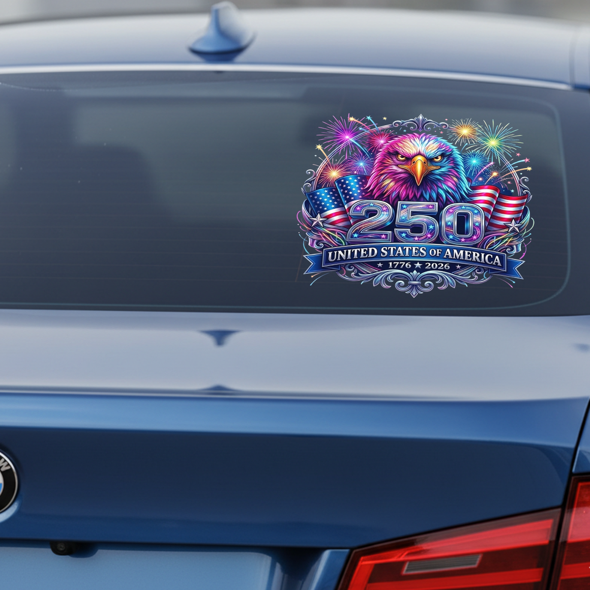 250 Years Anniversary Eagle & Fireworks Decal – Patriotic Vinyl Sticker 03 - Delicate Leather  