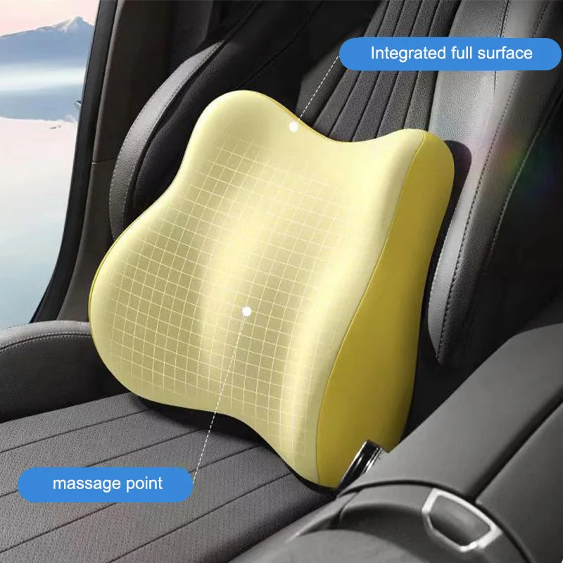 Car Headrest and Lumbar Support Pillow Set – Memory Foam Neck Cushion and Breathable Back Support Pad for Vehicle Seats - Delicate Leather  