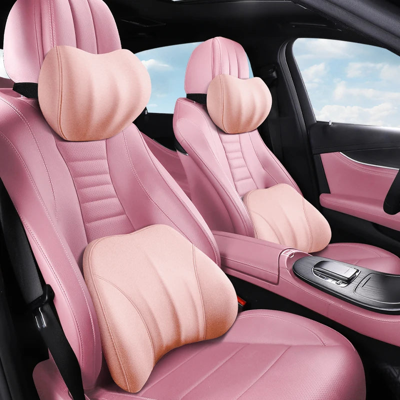 Memory Foam Car Neck Pillow – Headrest Cushion for Seat Support - Delicate Leather  