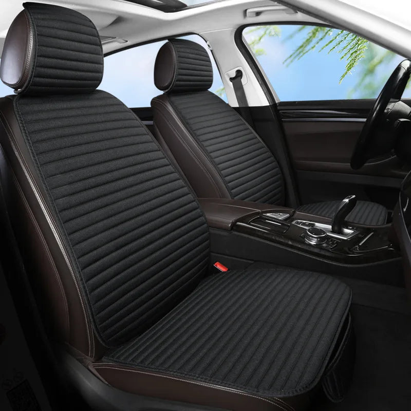 Linen Car Seat Cushion – Breathable Universal Seat Cover with Stripe Pattern - Delicate Leather  