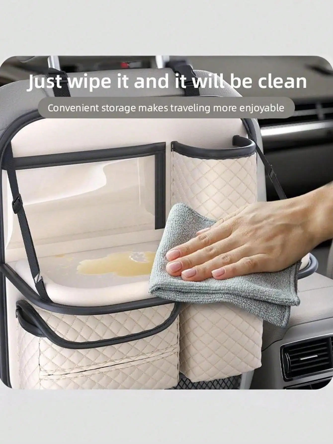 PU Leather Car Backseat Organizer – Multi-Functional Seat Back Storage Bag, Hanging Pouch for Phones, Bottles & Accessories - Delicate Leather  