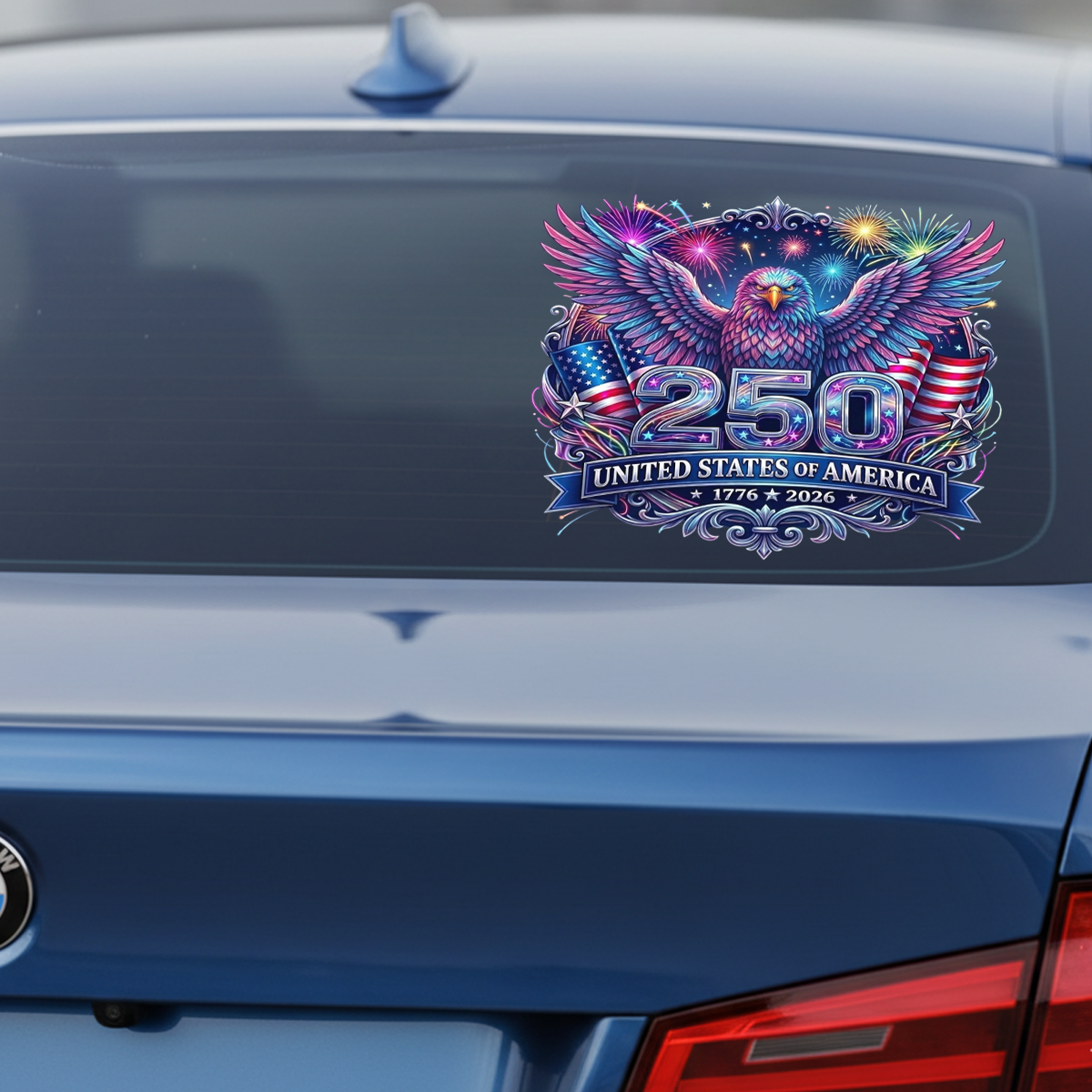 250 Years Anniversary Eagle & Fireworks Decal – Patriotic Vinyl Sticker 02 - Delicate Leather  