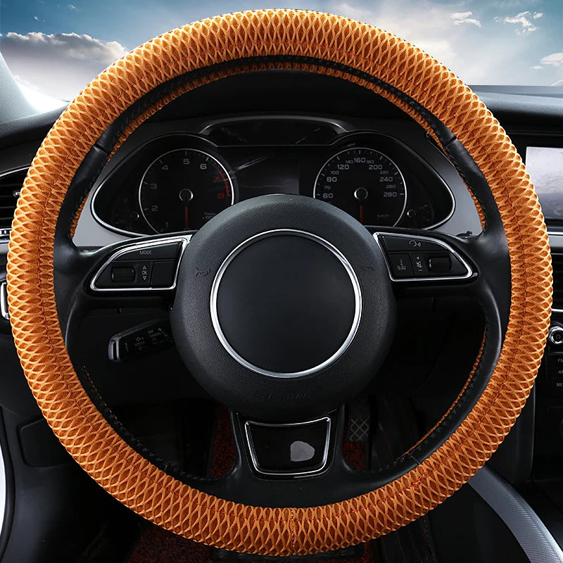 Ice Silk Steering Wheel Cover – Breathable Anti-Slip 38cm Universal Fit - Delicate Leather  