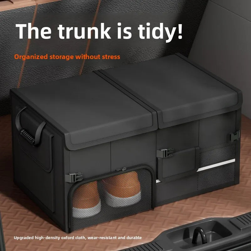 60L Foldable Car Trunk Organizer – Waterproof Large Capacity Storage Box for Travel & Outdoor Use - Delicate Leather  