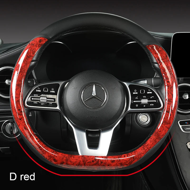 Anti-Slip Leather Steering Wheel Cover – Universal 38cm O/D Shape Interior Accessory - Delicate Leather  