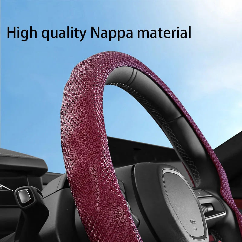 5D Copper Coin Pattern Steering Wheel Cover – Breathable Ultra-Thin Anti-Slip Universal Fit - Delicate Leather  