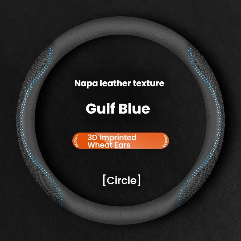 Ultra-Thin Leather Steering Wheel Cover – Universal Breathable Non-Slip All-Season Grip - Delicate Leather