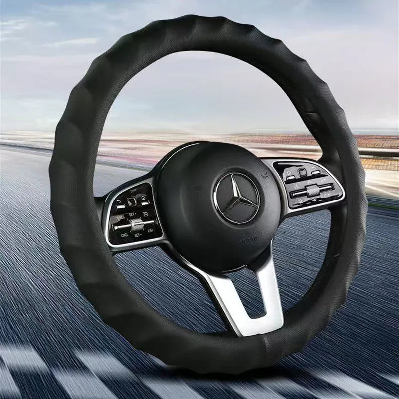 Full Leather Car Steering Wheel Cover – 38CM, Sport Style, Anti-Slip & Anti-Scratch - Delicate Leather  