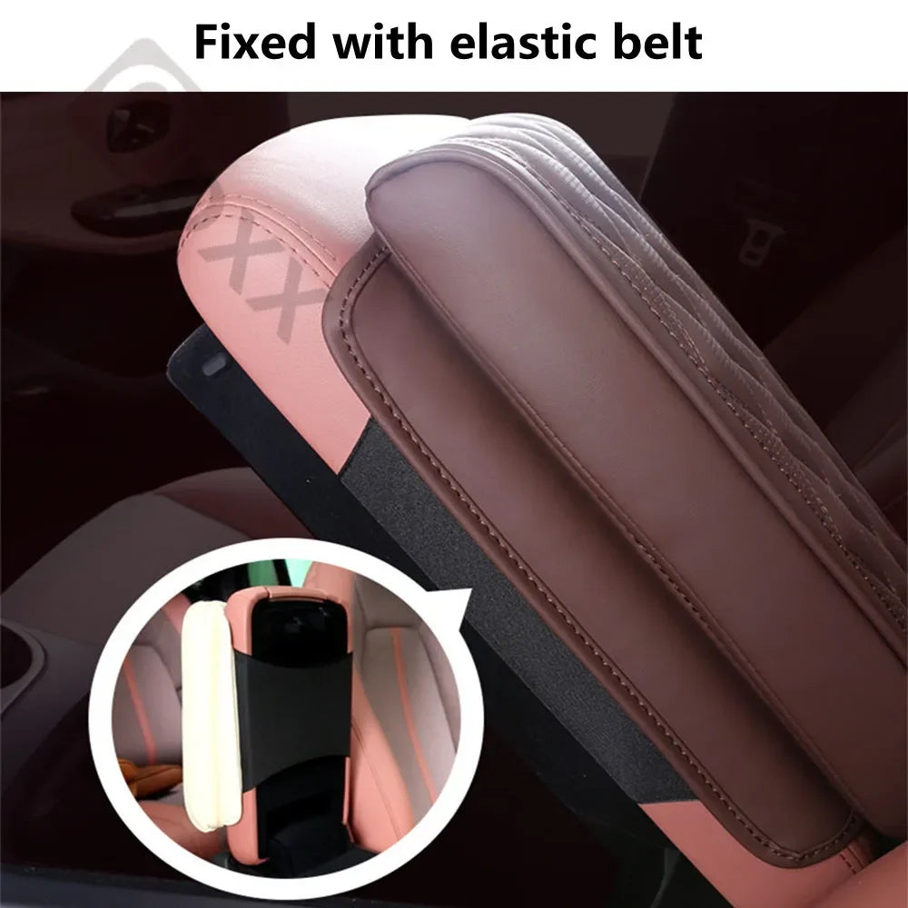 Universal Car Armrest Box Pad – Premium Leather Console Cushion with Memory Foam, Pink Car Interior Accessory - Delicate Leather  