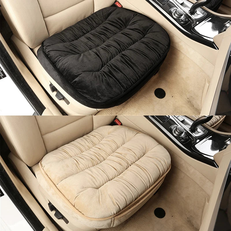 Plush Car Seat Cover Set – Front and Rear Seat Cushion Pads with Non-Slip Design, Universal Fit - Delicate Leather  