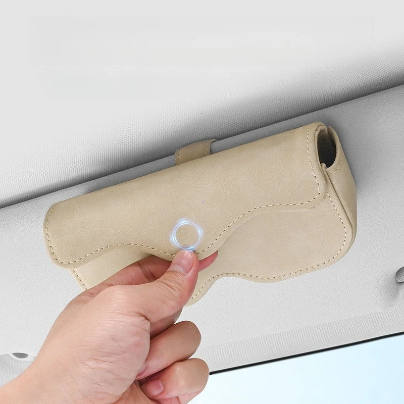 Suede Leather Car Eyeglass Holder – Magnetic Sun Visor Sunglasses Clip - Delicate Leather  