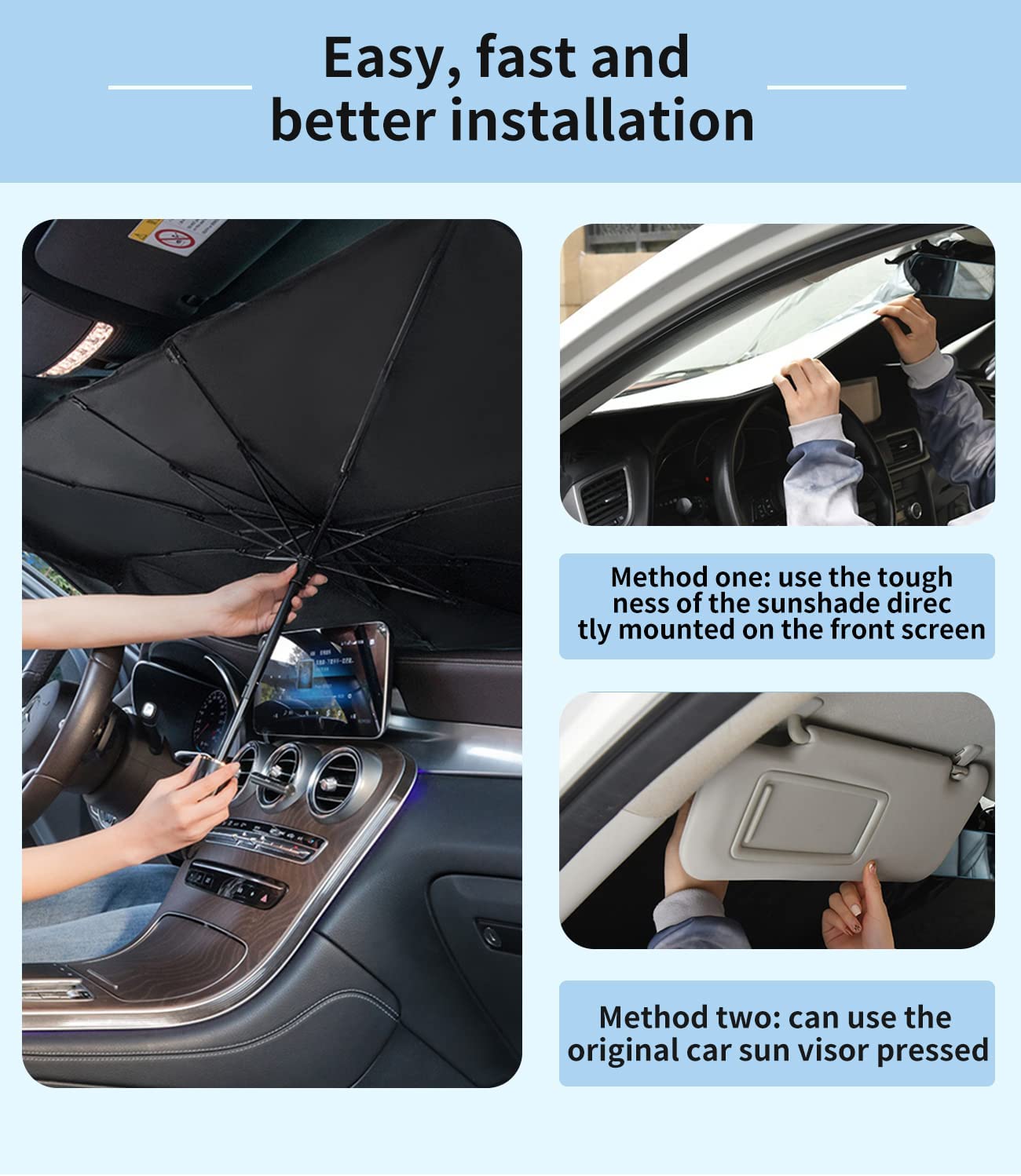 3-in-1 Car Accessories Bundle! This set includes a luxurious Car Seat Gap Filler Organizer,  a sleek Car Key Cover, and a Windshield Sun Shade Umbrella for Car