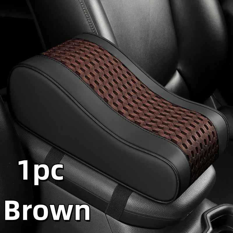 Car Center Console Armrest Cushion – 7cm Height Pad with Storage Pocket - Delicate Leather  
