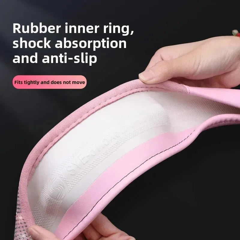 Shining Rhinestone Steering Wheel Cover – Cute Pink PU Leather Car Accessory, Universal 15 inch (38 cm) for All Seasons - Delicate Leather  