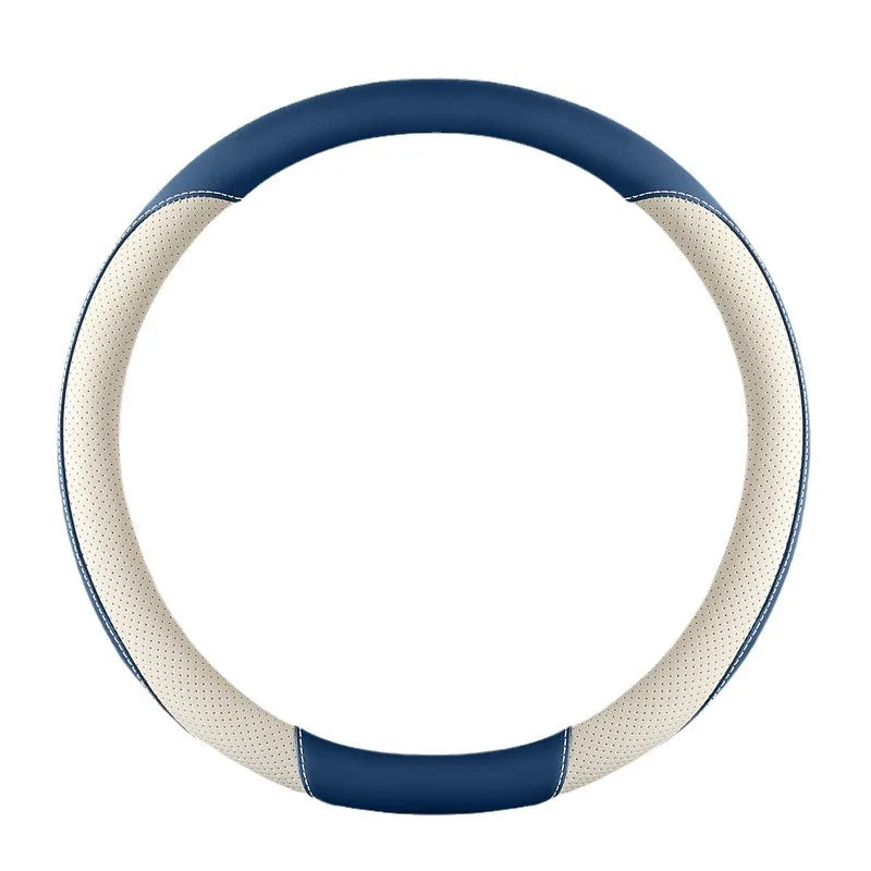 Leather Steering Wheel Cover – Simple Design, Breathable Anti-Slip Handle Cover, Universal D-Ring Fit - Delicate Leather  