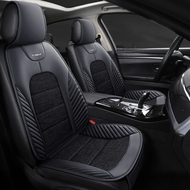 PU Leather & Linen Car Seat Cushion with Storage Bag – Breathable All-Season Seat Pad, Universal Fit - Delicate Leather  