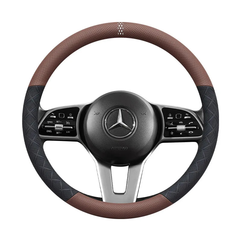 38cm Universal Leather Car Steering Wheel Cover Anti-Slip Breathable Steering Wheel Protector - Delicate Leather  