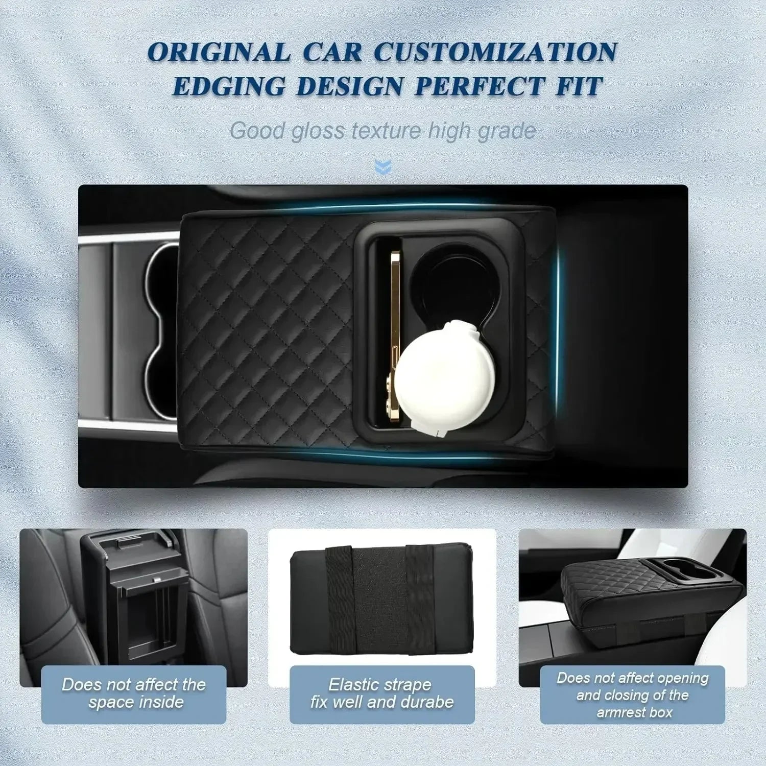 Car Center Console Armrest Cushion with Dual Cup Holders – PU Leather Armrest Height Pad - Delicate Leather  