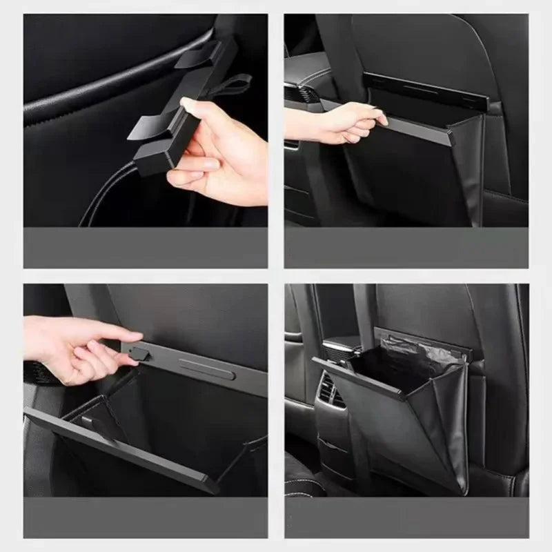 PU Leather Car Trash Bag – Foldable Waterproof Hanging Garbage Bin with Magnetic Lid, Front-Row Storage Bucket for Vehicle Interior - Delicate Leather  