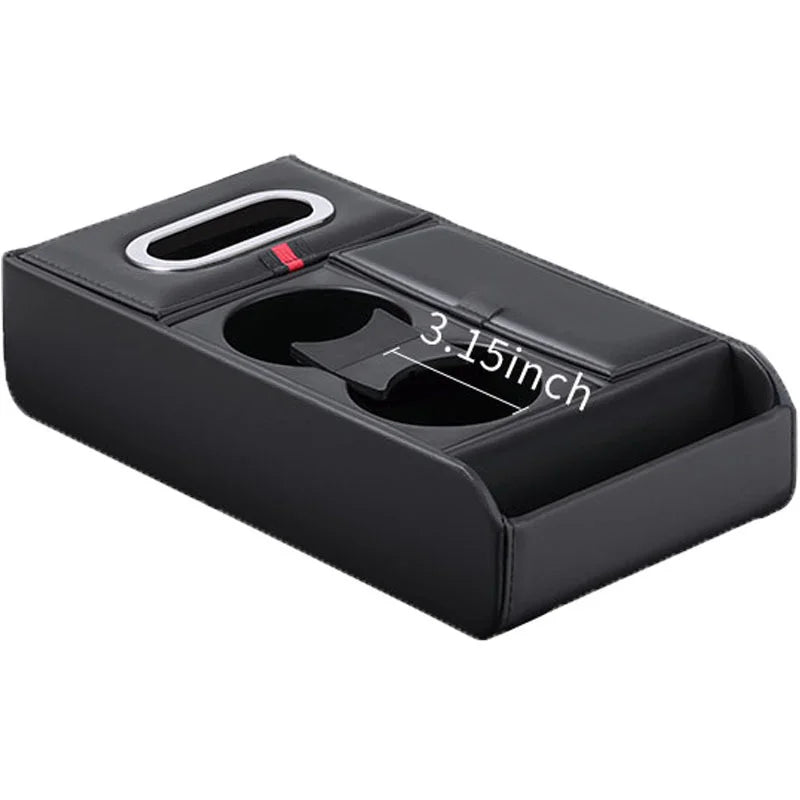 Car Armrest Storage Box with Cup Holder – Center Console Organizer Pad - Delicate Leather  