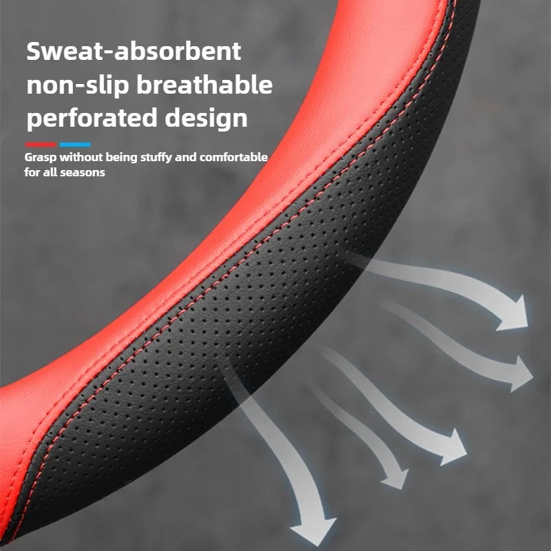 Nappa Leather Steering Wheel Cover – Universal 37–38cm Non-Slip Car Interior Accessory - Delicate Leather  