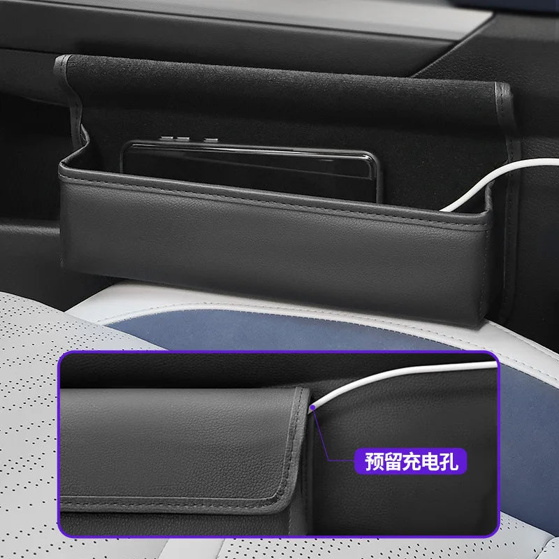 Car Seat Gap Organizer – Magnetic Lid Center Console Storage Box for Vehicle - Delicate Leather  