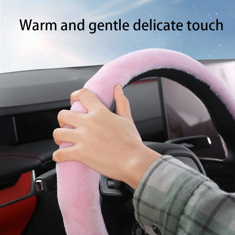5D Short Plush Steering Wheel Cover – Breathable Ultra-Thin Anti-Slip Universal Fit - Delicate Leather  