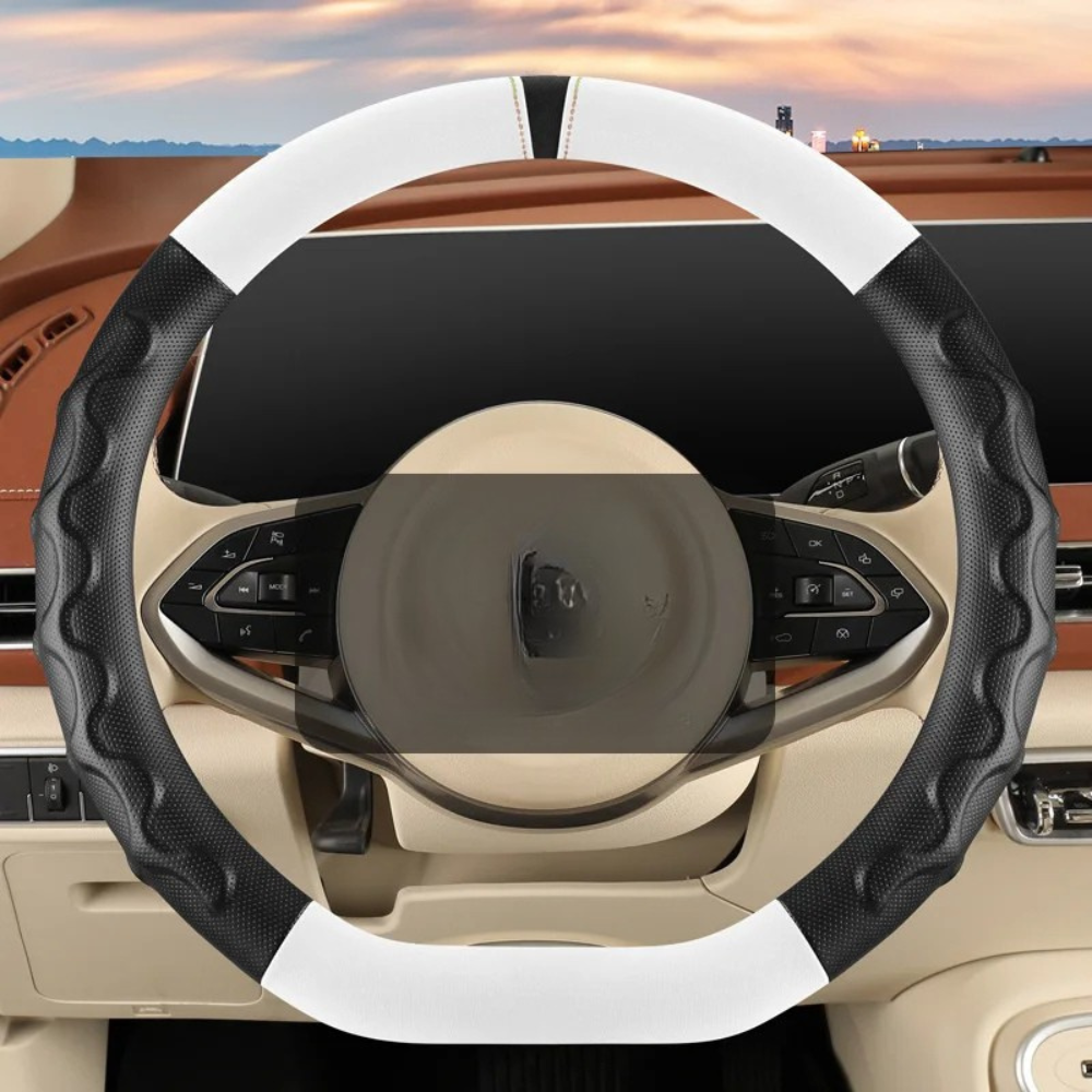 Universal 38cm Steering Wheel Cover – All-Season Non-Slip Faux Leather with 3D Corrugated Grip, Wear-Resistant Car Handle Cover - Delicate Leather  