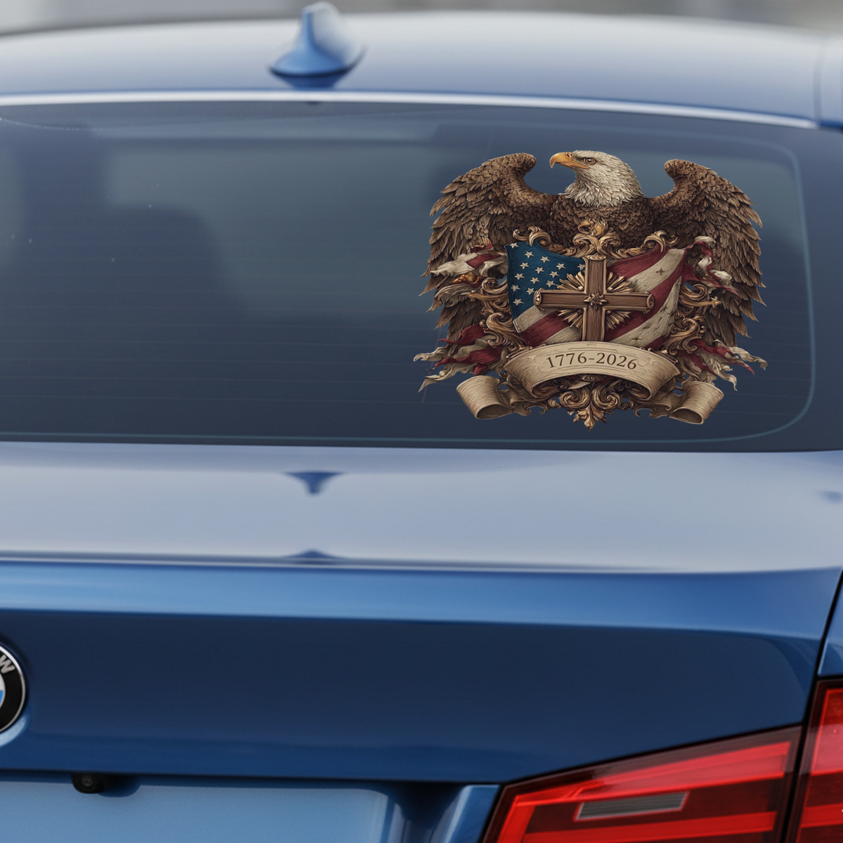 Patriotic Eagle Wings & Cross Decal 1776–2026 – Independence Anniversary Sticker 03 - Delicate Leather  