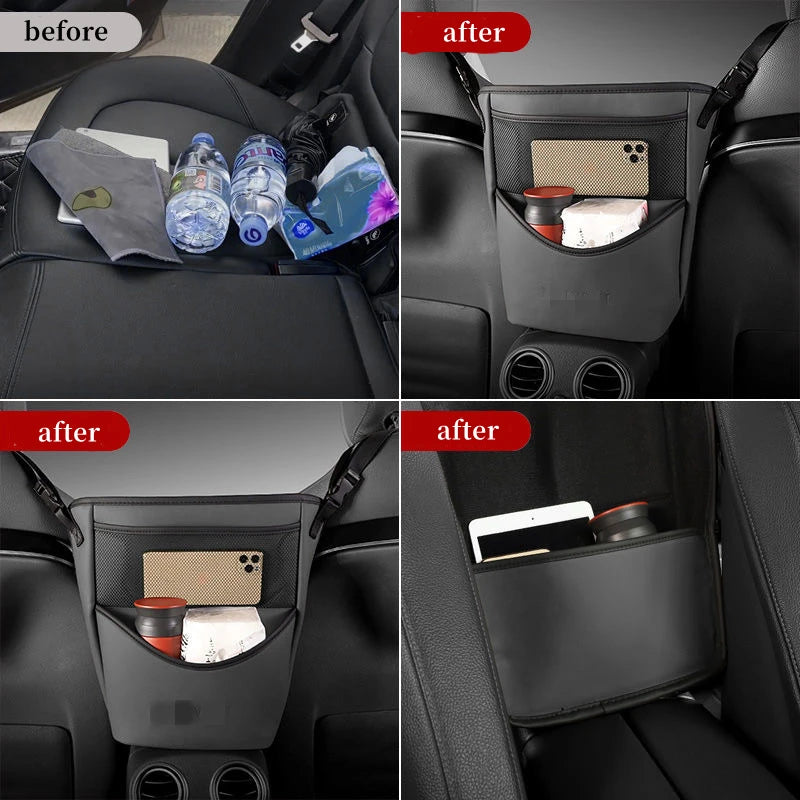 PU Leather Car Seat Gap Organizer – Hanging Storage Bag Between Front Seats - Delicate Leather  
