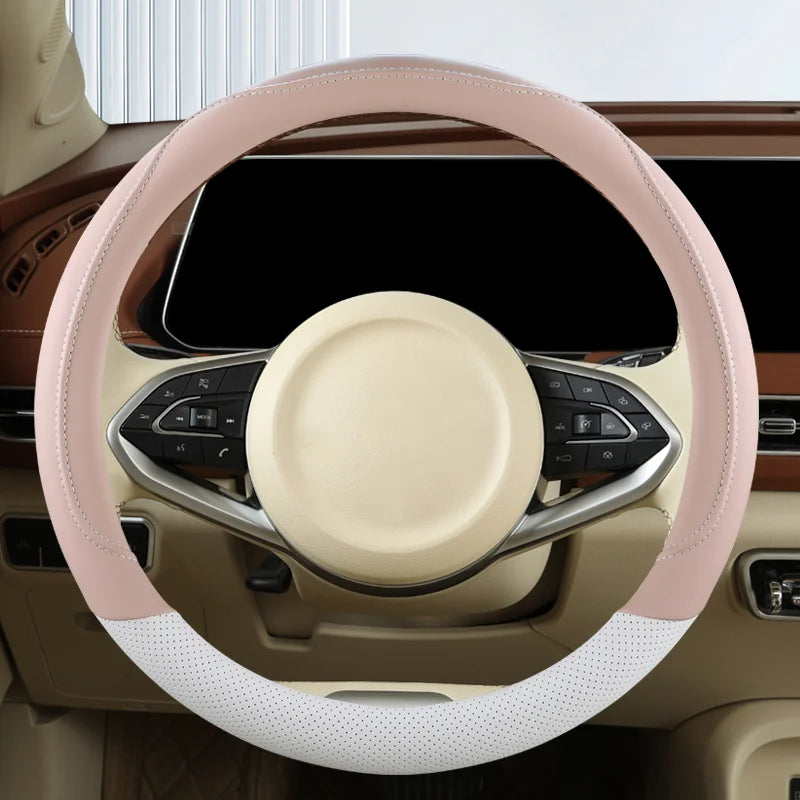New Car Steering Wheel Cover - Four Seasons Thin PU Leather, Non-Slip, Wear-Resistant, Sweat-Absorbent - Delicate Leather  