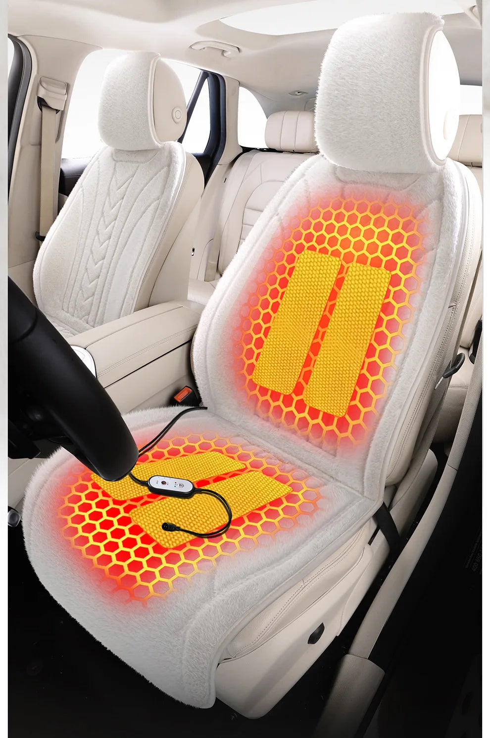 Universal Heated Car Seat Cushion – Plush Electric Heating Seat Cover 12V/24V for Winter Comfort - Delicate Leather  