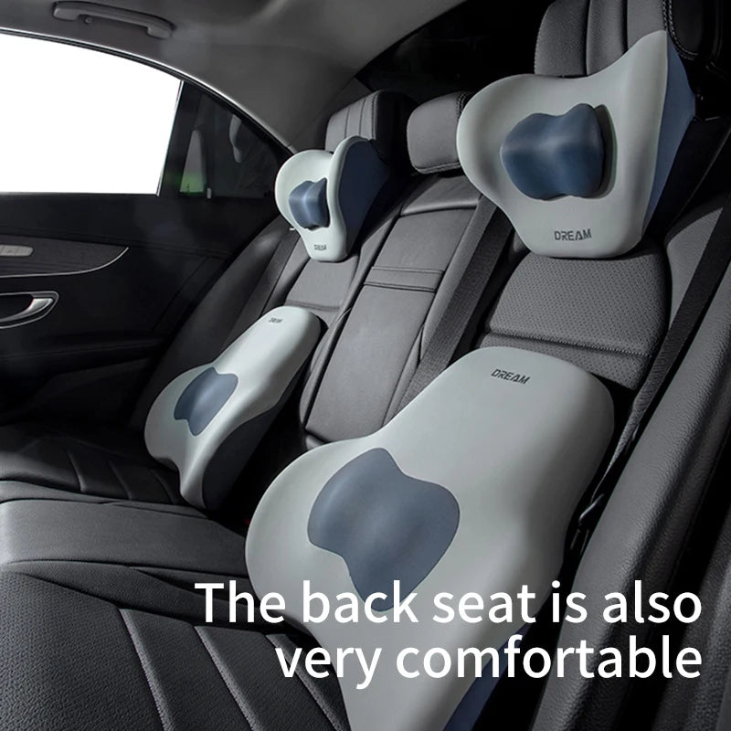 Memory Foam Car Neck & Lumbar Support Pillow – Adjustable Seat Headrest Cushion - Delicate Leather  