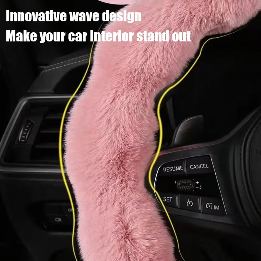 Soft Plush Car Steering Wheel Cover – Winter Warm Non-Slip Steering Wheel Grip Protector - Delicate Leather  